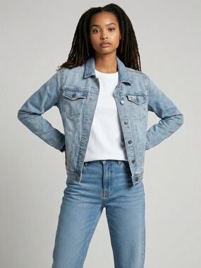 Universal Thread Light Blue Denim Jacket with Button Front Distressed Cuffs